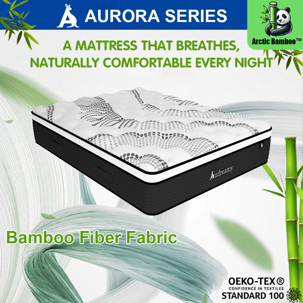 Audreamy Mattress Aurora 34cm Ergonomic 4D Plush Euro Top Bamboo Fiber Fabric 7-Zone Pocket Spring Medium Firm (Queen)