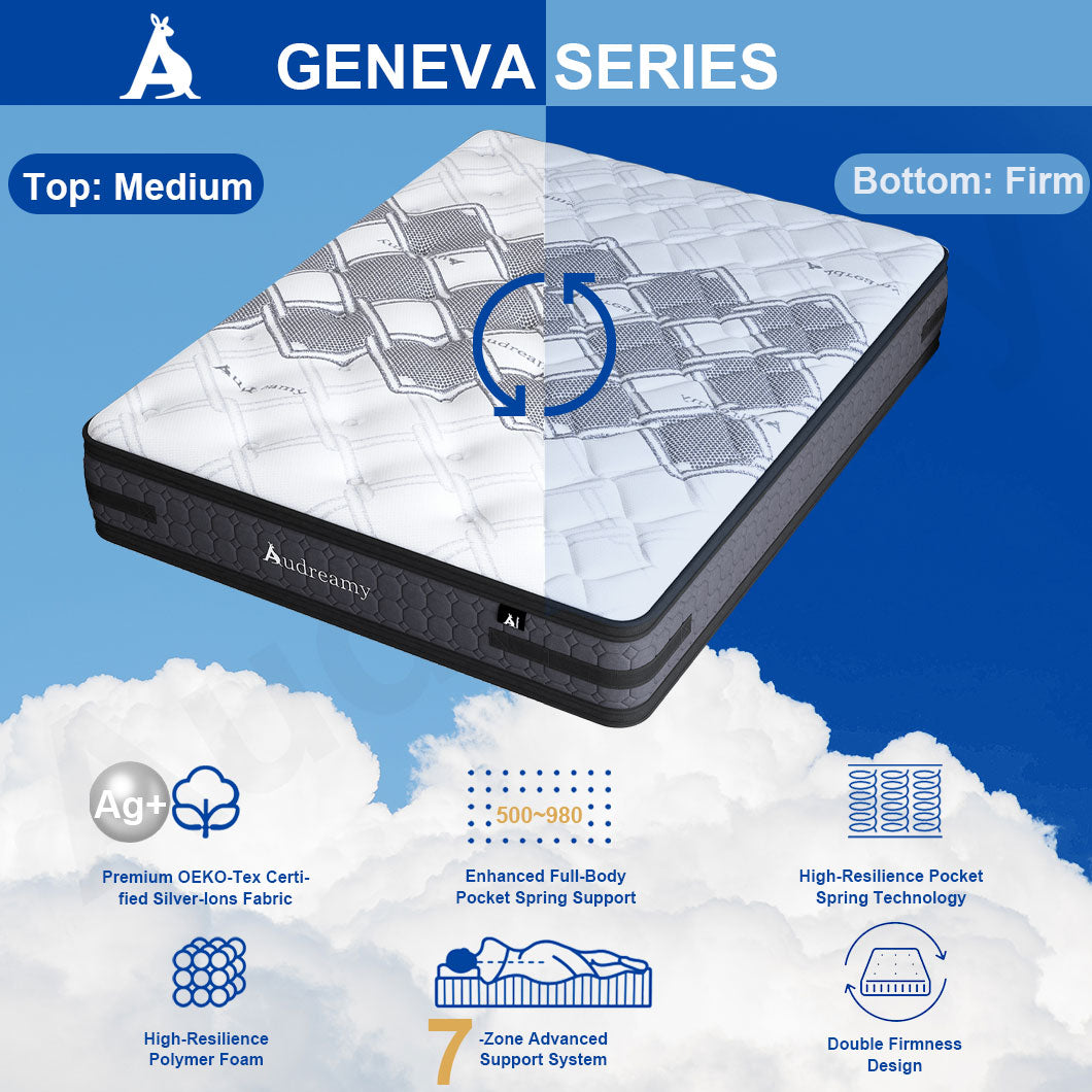 Audreamy Mattress Geneva 36cm Euro Top Cool Gel Foam 7-Zone Pocket Spring Dual-Sided Firmness Medium Soft/Firm