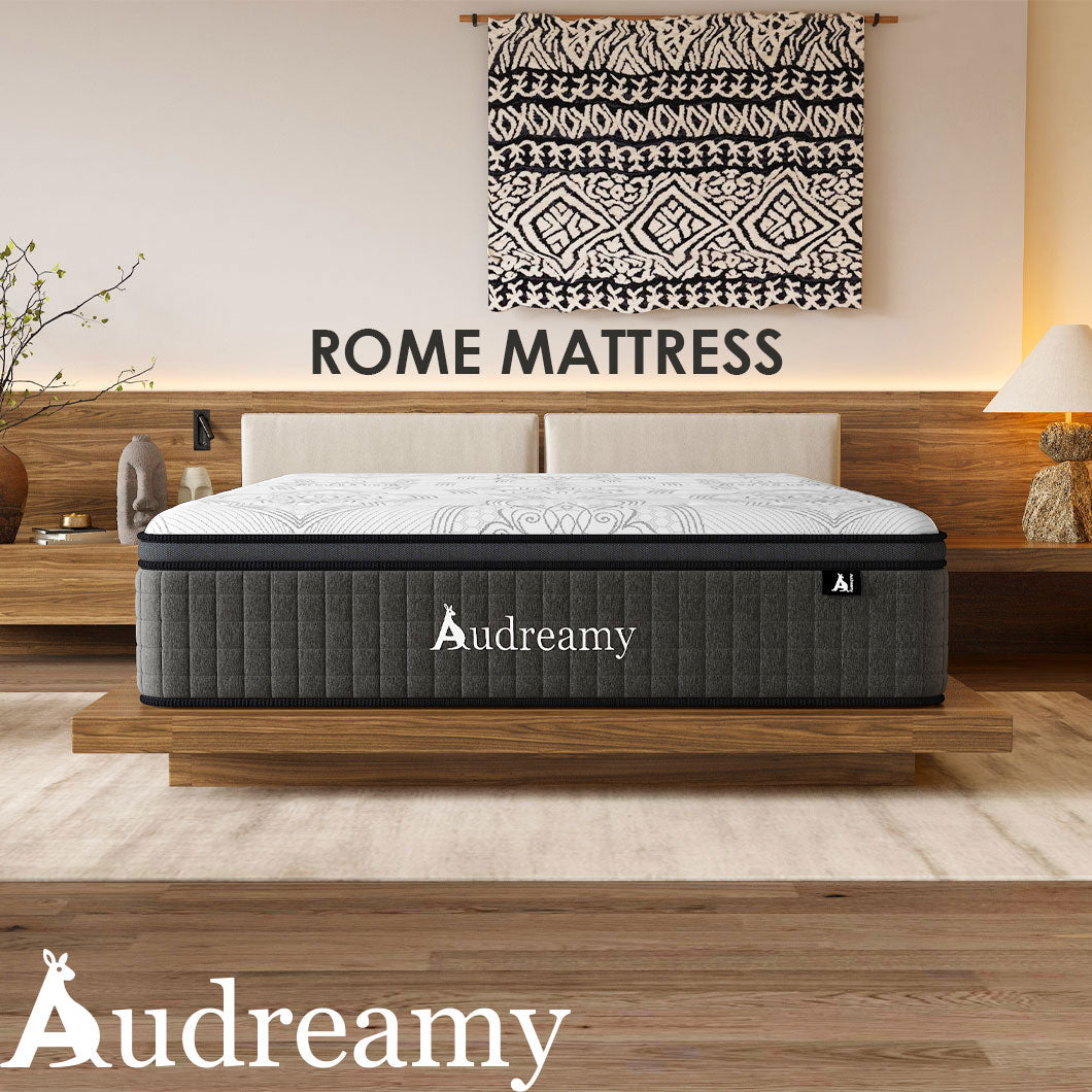 Audreamy Rome Mattress – 34cm Euro Top 100% Natural Latex Memory Foam 9-Zone Pocket Spring Hybrid Medium Firm (King)
