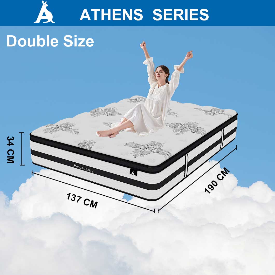 Audreamy Mattress Athens 34cm Plush Euro Top 7-Zone Pocket Spring 5D Support Medium Firm (Double)