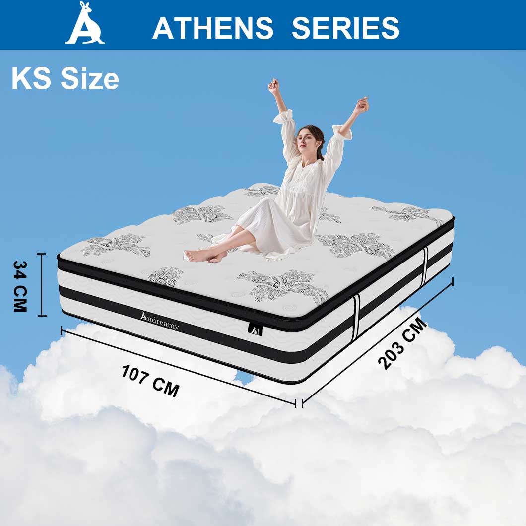 Audreamy Mattress Athens 34cm Plush Euro Top 7-Zone Pocket Spring 5D Support Medium Firm (King Single)