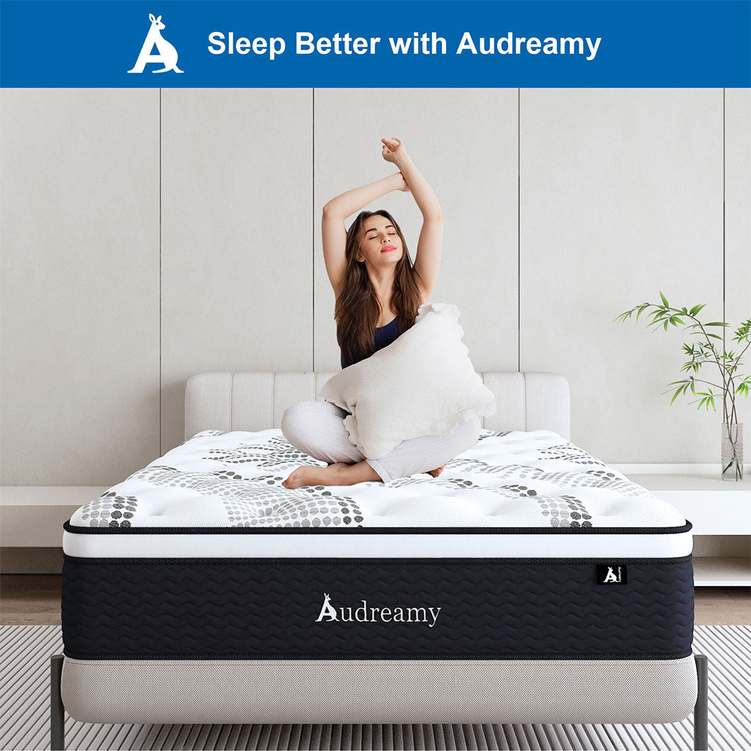 Audreamy Mattress Aurora 34cm Ergonomic 4D Plush Euro Top Bamboo Fiber Fabric 7-Zone Pocket Spring Medium Firm (Queen)