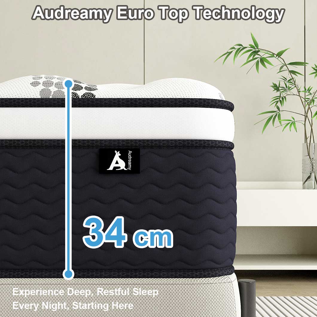 Audreamy Mattress Aurora 34cm Ergonomic 4D Plush Euro Top Bamboo Fiber Fabric 7-Zone Pocket Spring Medium Firm (Queen)