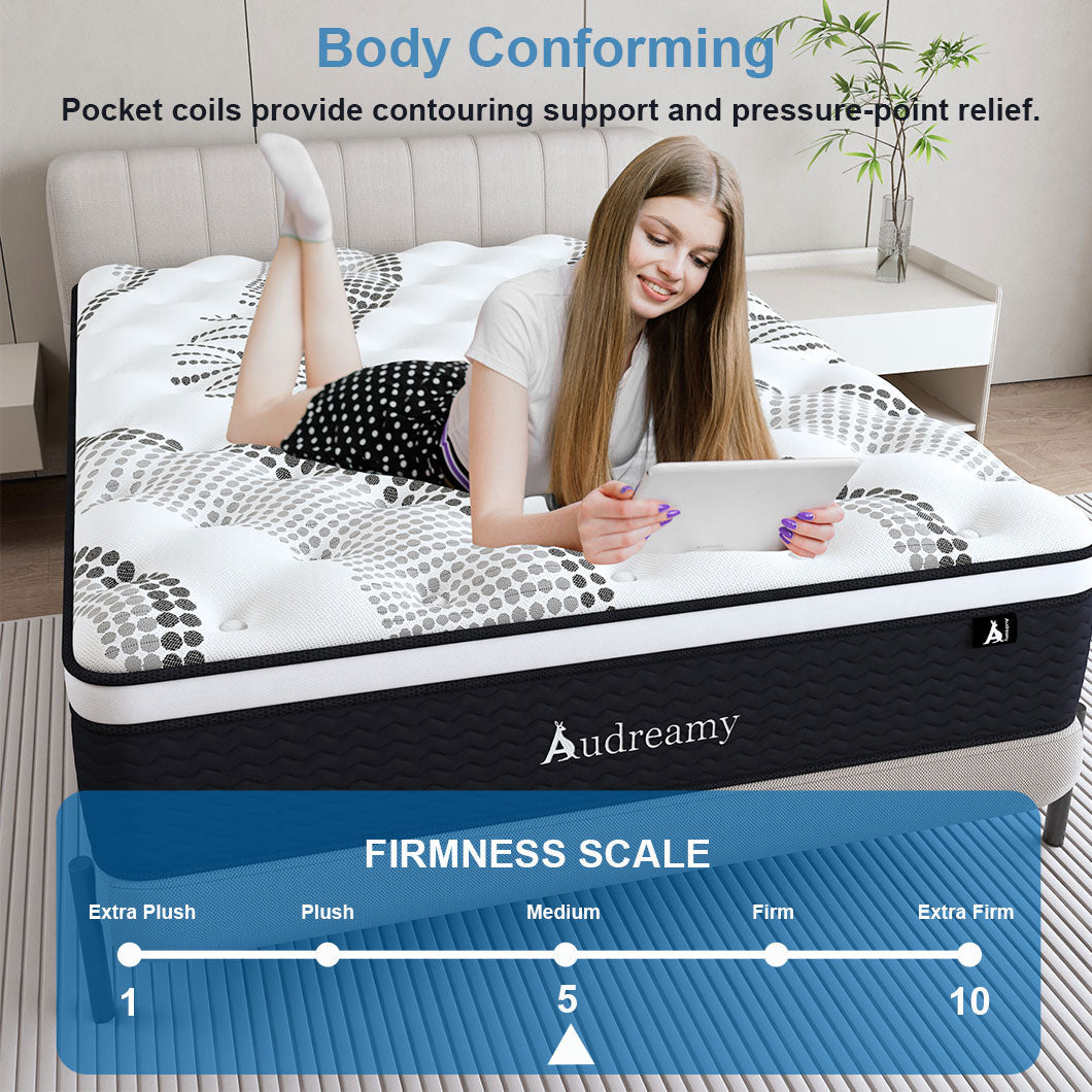 Audreamy Mattress Aurora 34cm Ergonomic 4D Plush Euro Top Bamboo Fiber Fabric 7-Zone Pocket Spring Medium Firm (Queen)