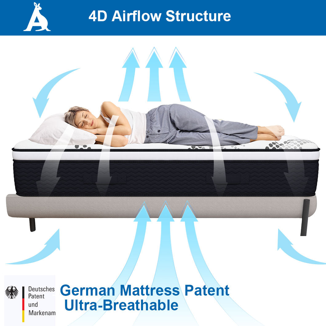 Audreamy Mattress Aurora 34cm Ergonomic 4D Plush Euro Top Bamboo Fiber Fabric 7-Zone Pocket Spring Medium Firm (Queen)