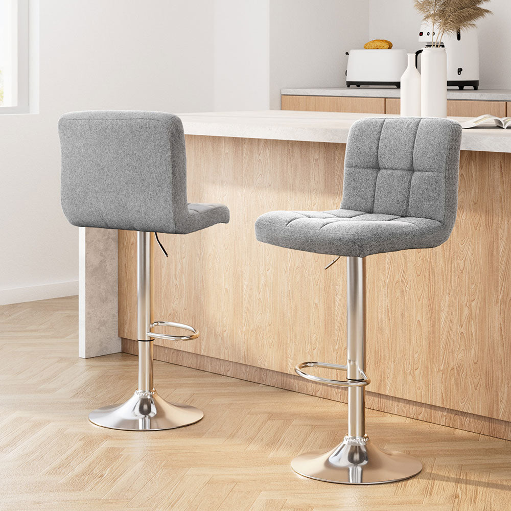 Artiss 2x Bar Stools Leather Gas Lift Grey