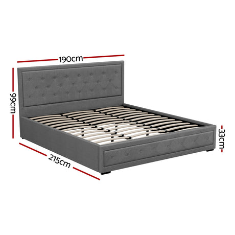 Artiss Bed Frame King Size Gas Lift Grey TIYO
