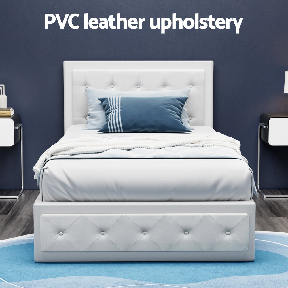 Artiss Bed Frame King Single Size Gas Lift White TIYO