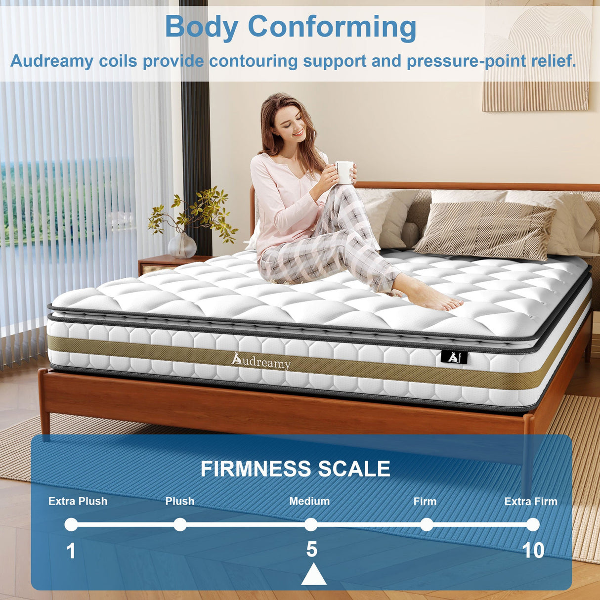 Audreamy Bondi Mattress 22cm Pillow Top – Cloud Comfort Bamboo Fiber Fabric Memory Foam Support Bonnell Medium Firm Double