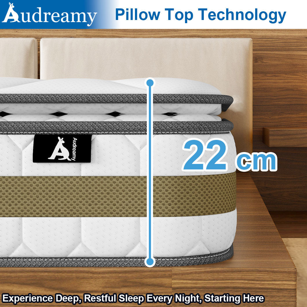 Audreamy Bondi Mattress 22cm Pillow Top – Cloud Comfort Bamboo Fiber Fabric Memory Foam Support Bonnell Medium Firm Double