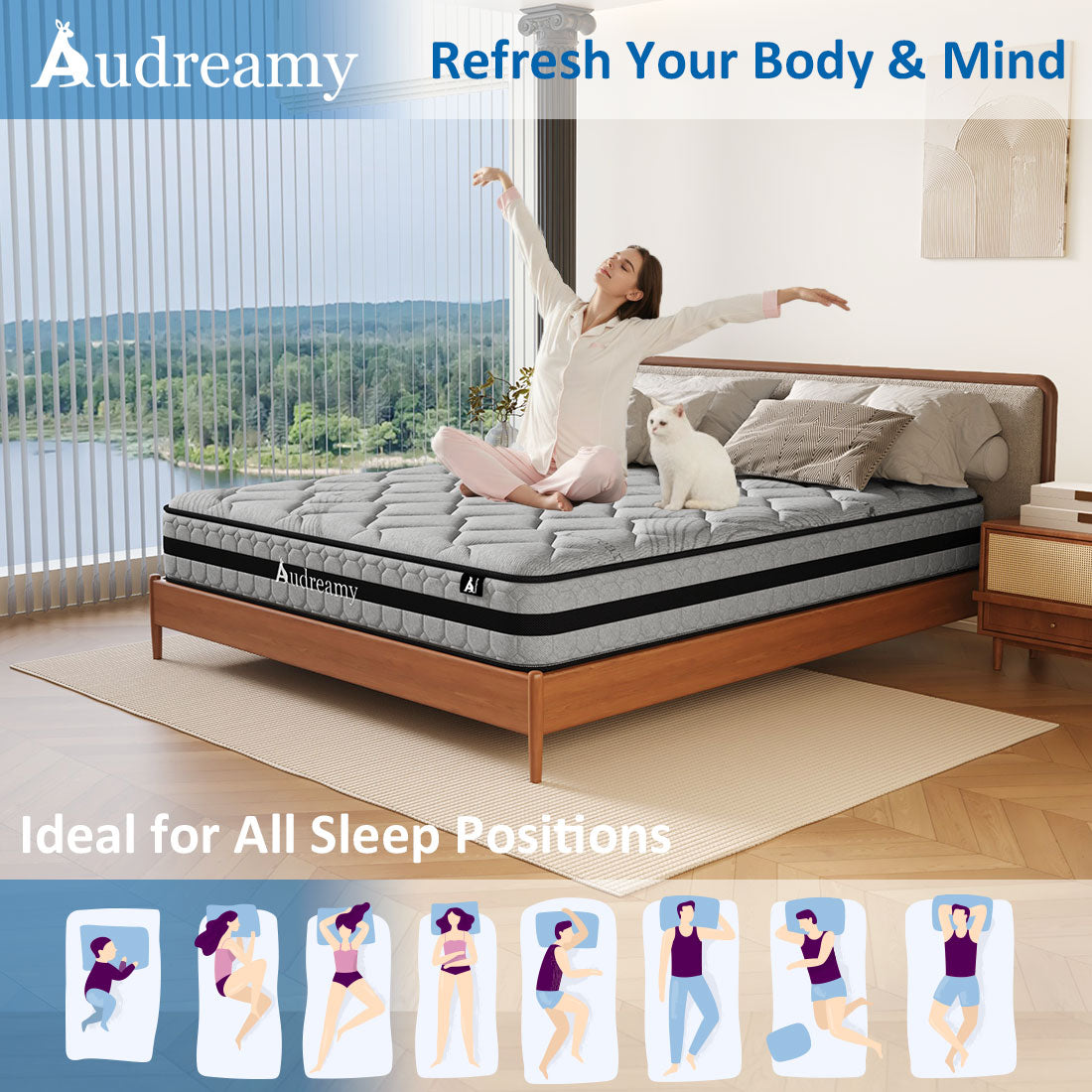 Audreamy Celeste Mattress 23 cm Plush Tight Top Bamboo Charcoal Fabric 7-Zone Pocket Spring Medium Firm