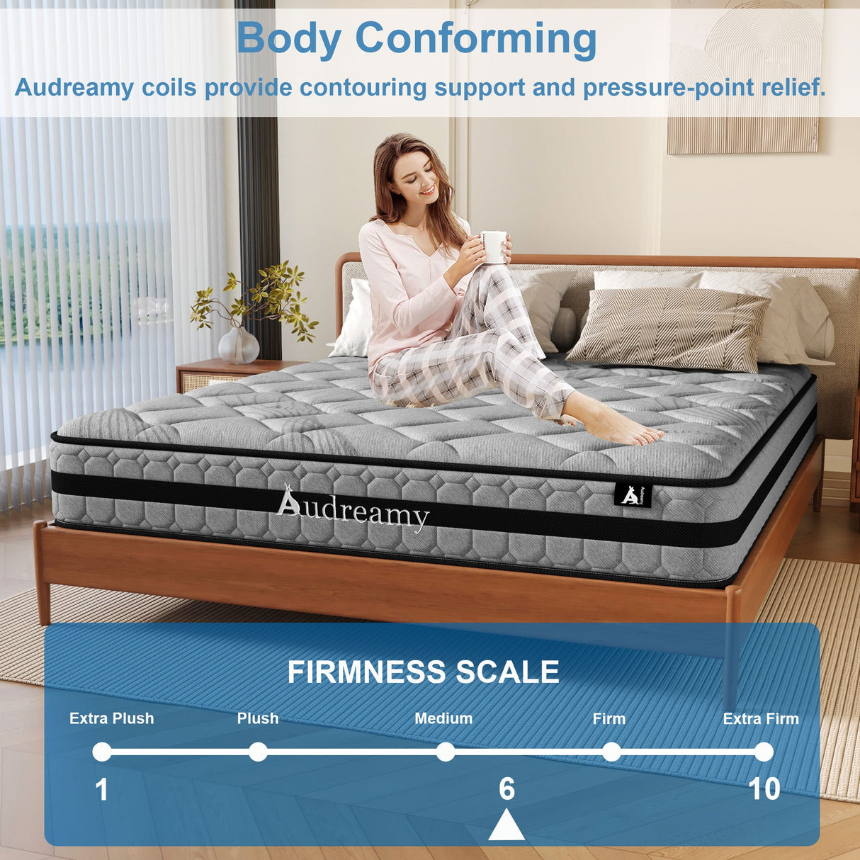 Audreamy Celeste Mattress 23 cm Plush Tight Top Bamboo Charcoal Fabric 7-Zone Pocket Spring Medium Firm Single