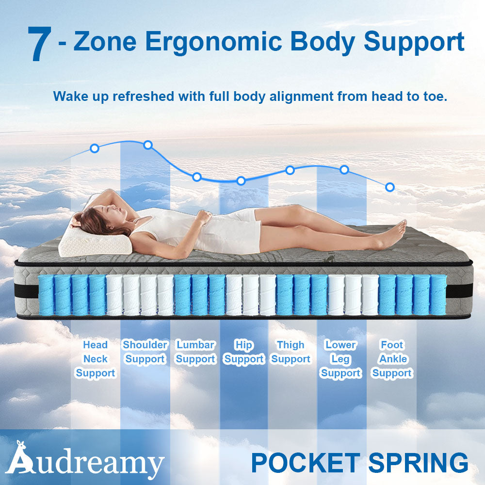 Audreamy Celeste Mattress 23 cm Plush Tight Top Bamboo Charcoal Fabric 7-Zone Pocket Spring Medium Firm