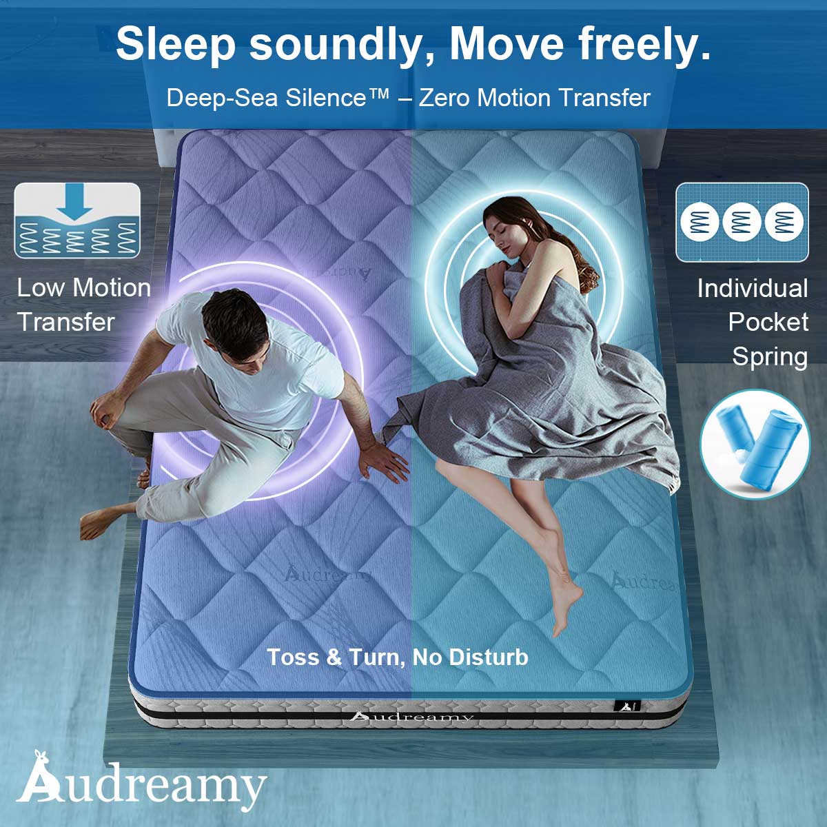 Audreamy Celeste Mattress 23 cm Plush Tight Top Bamboo Charcoal Fabric 7-Zone Pocket Spring Medium Firm Single