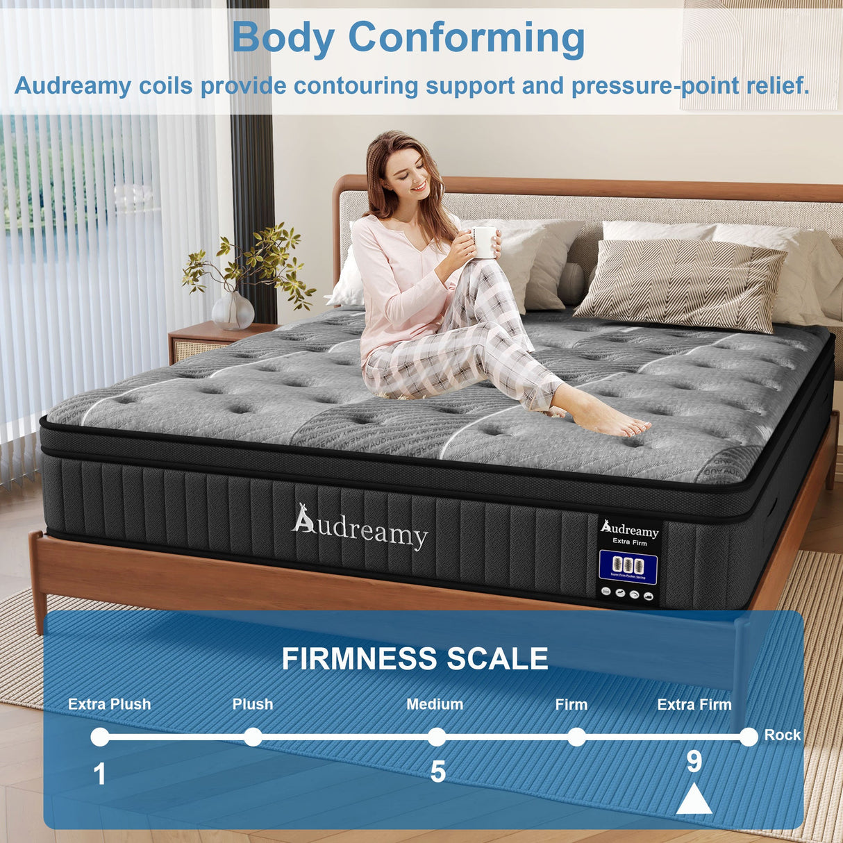 Audreamy Corsica Mattress – 26 cm Euro Top Bamboo Charcoal Fabric 7-Zone Pocket Spring Orthopedic Support for Back & Spine Health Extra-Firm Double
