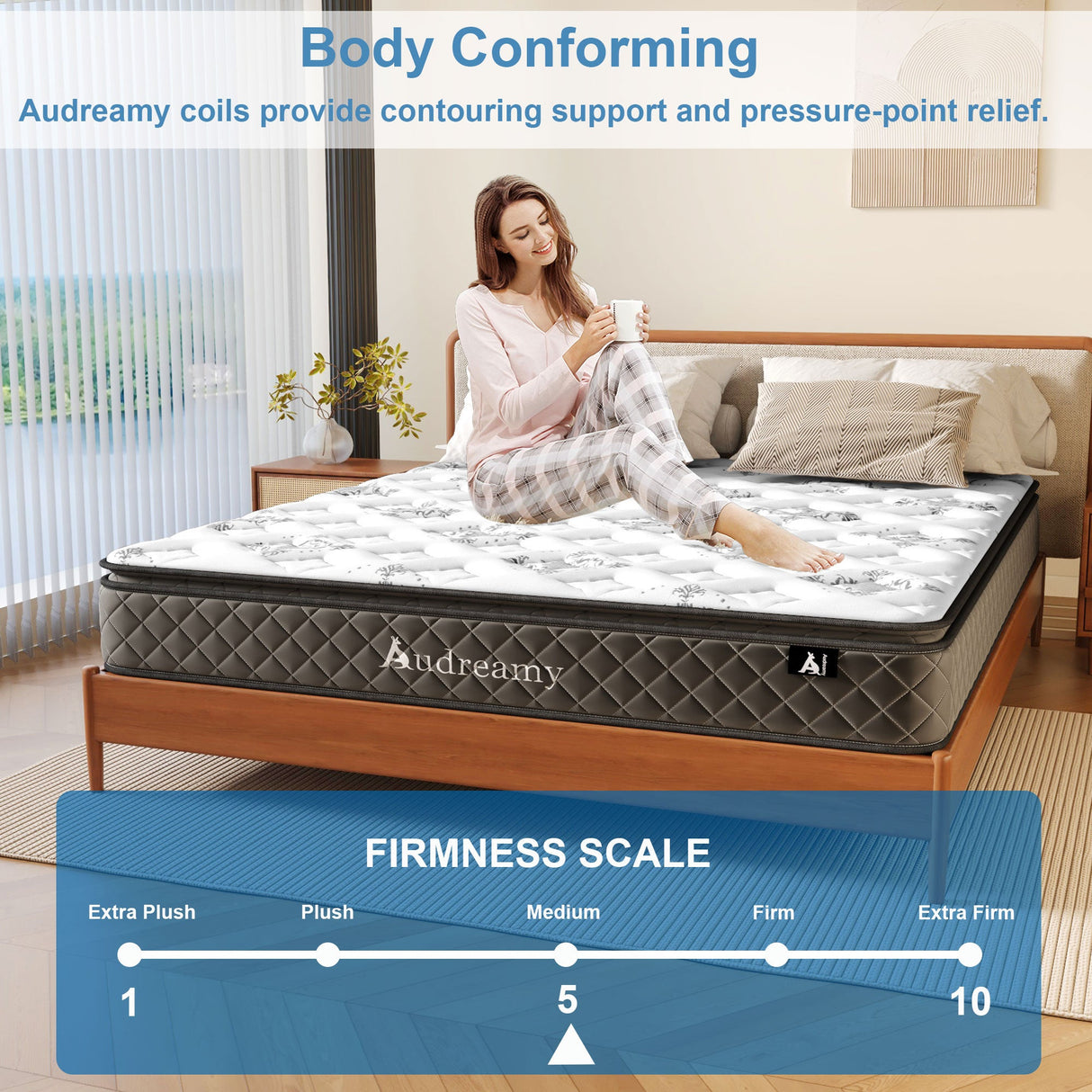 Audreamy Elara Mattress 25cm Pillow Top – Cloud Comfort Bamboo Fiber Fabric Memory Foam Support Bonnell Medium Firm Double