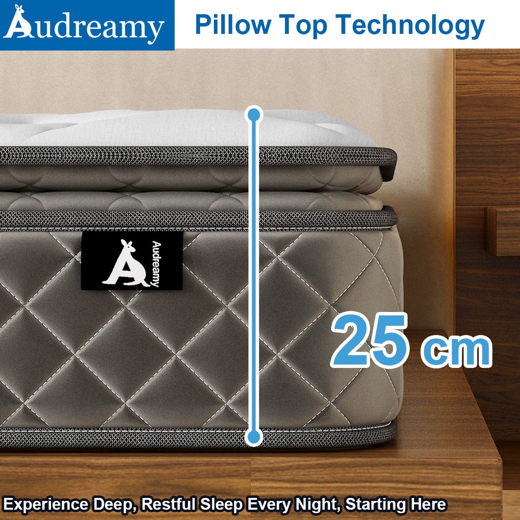 Audreamy Elara Mattress 25cm Pillow Top – Cloud Comfort Bamboo Fiber Fabric Memory Foam Support Bonnell Medium Firm