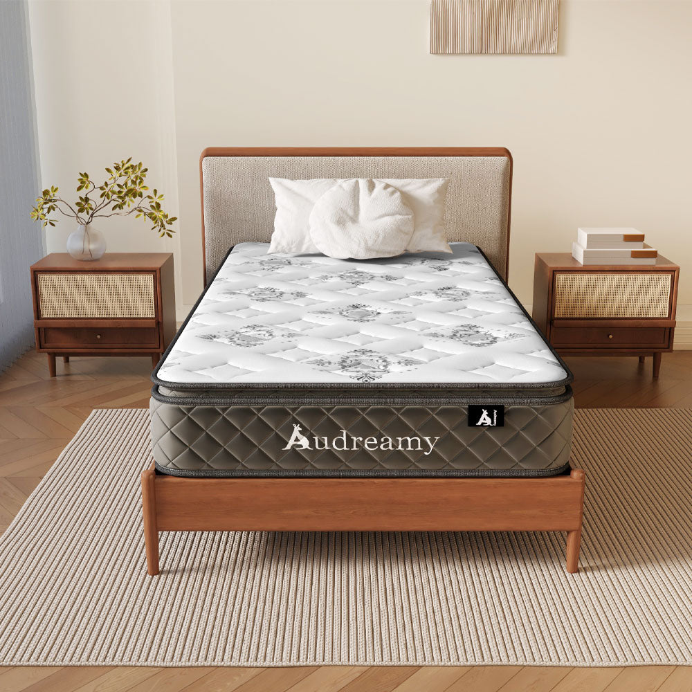 Audreamy Elara Mattress 25cm Pillow Top – Cloud Comfort Bamboo Fiber Fabric Memory Foam Support Bonnell Medium Firm Single