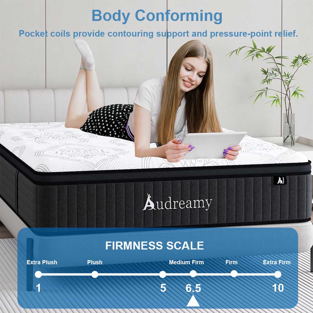 Audreamy Rome Mattress – 34cm Euro Top 100% Natural Latex Memory Foam 9-Zone Pocket Spring Hybrid Medium Firm (Single)