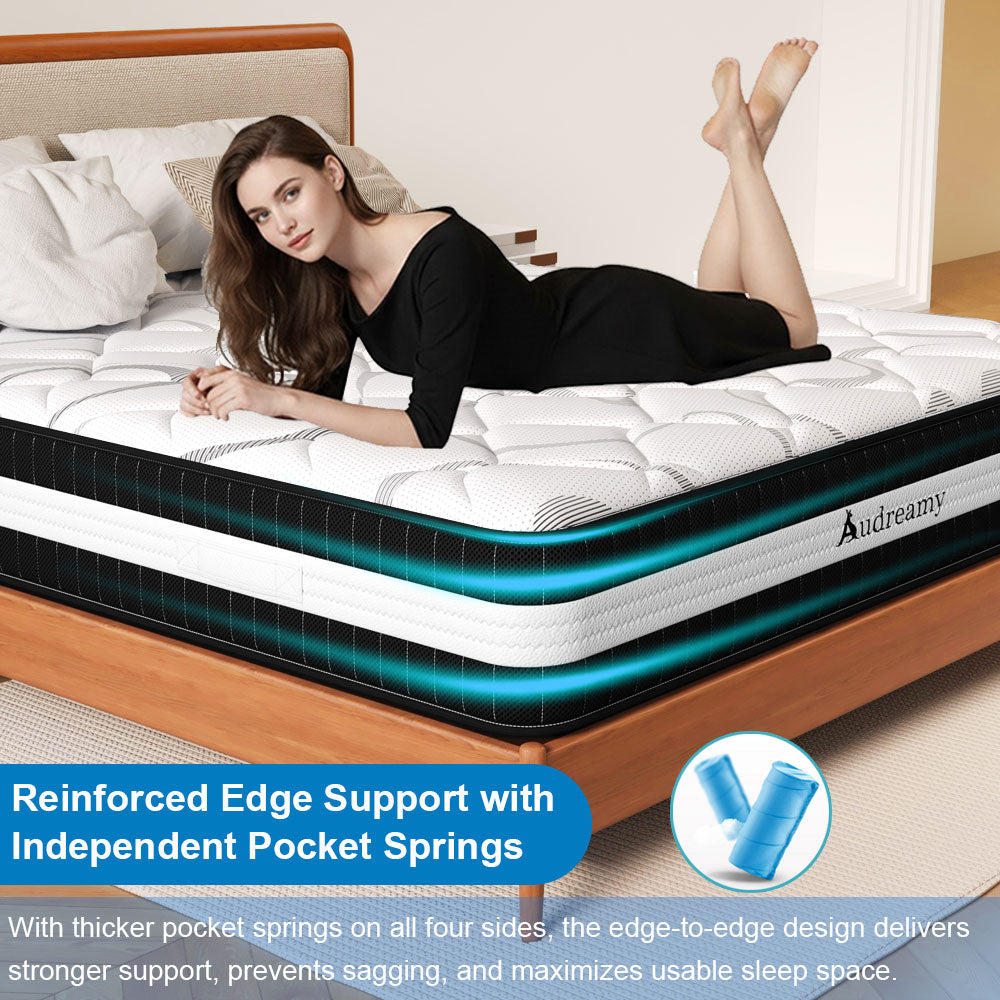 Audreamy Lisbon Mattress – 28cm Ergonomic 4D Spa-Like Plush Soft Tight Top Bamboo Fiber Fabric 7-Zone Pocket Spring Medium Queen