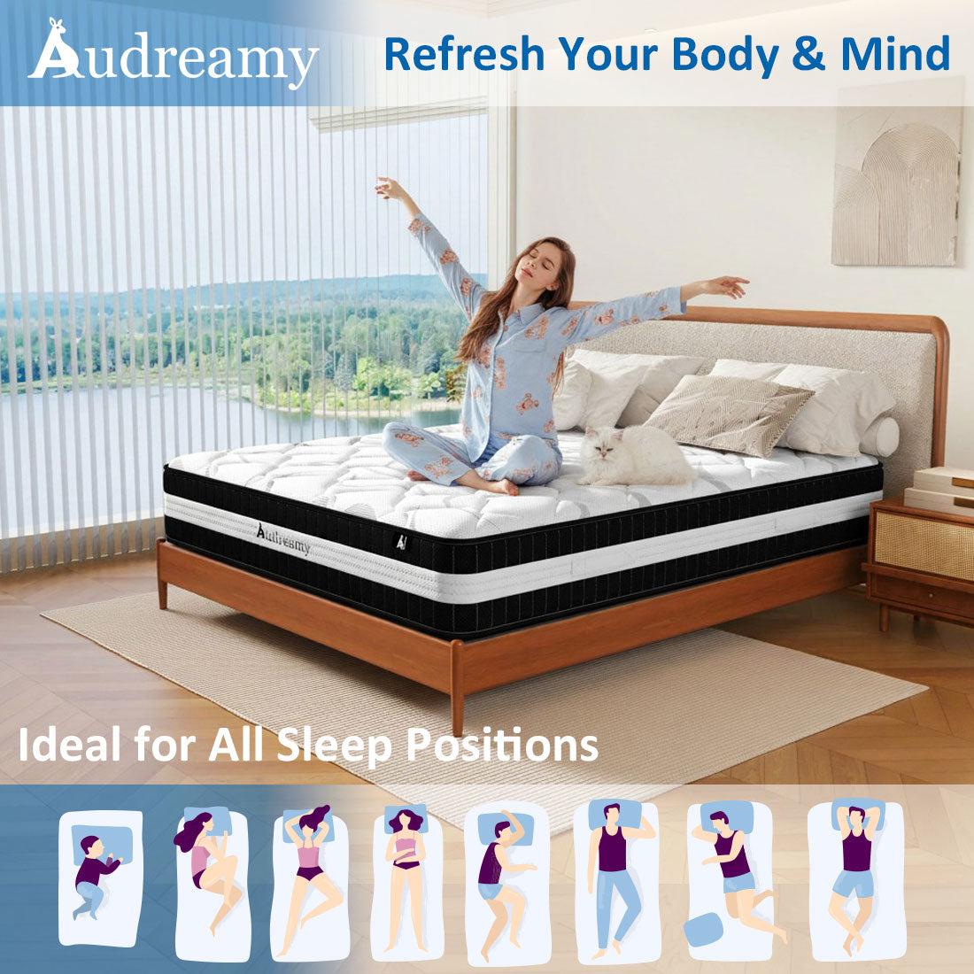 Audreamy Lisbon Mattress – 28cm Ergonomic 4D Spa-Like Plush Soft Tight Top Bamboo Fiber Fabric 7-Zone Pocket Spring Medium