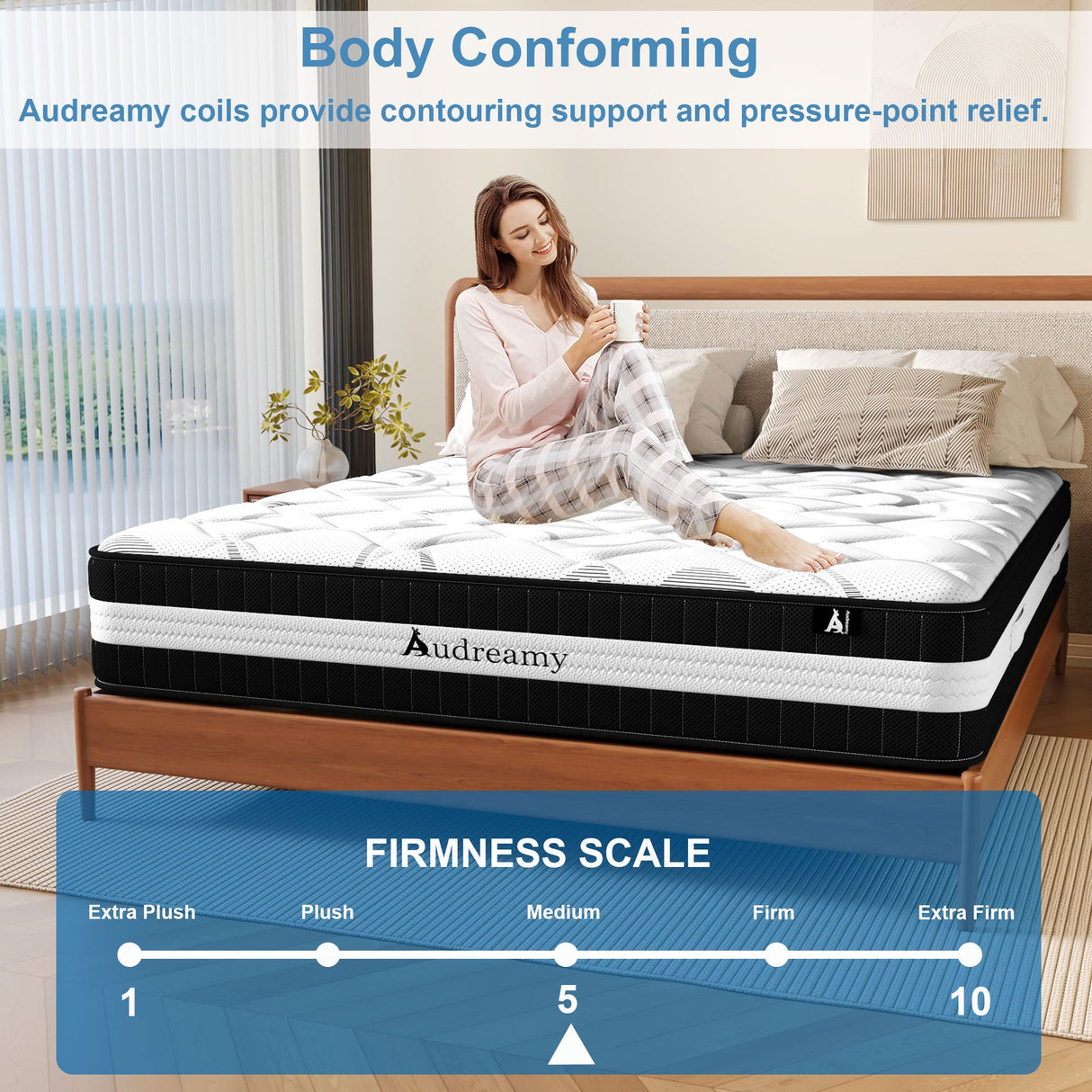Audreamy Lisbon Mattress – 28cm Ergonomic 4D Spa-Like Plush Soft Tight Top Bamboo Fiber Fabric 7-Zone Pocket Spring Medium Queen