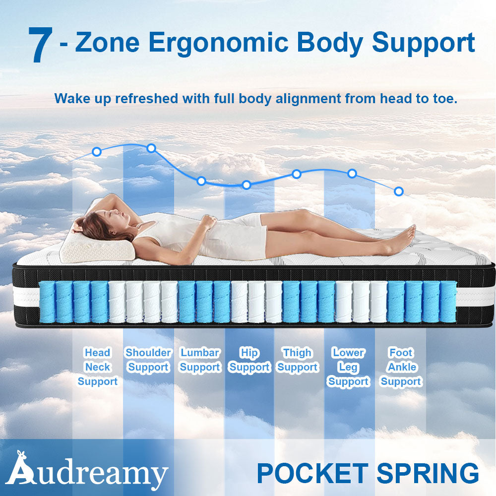 Audreamy Lisbon Mattress – 28cm Ergonomic 4D Spa-Like Plush Soft Tight Top Bamboo Fiber Fabric 7-Zone Pocket Spring Medium Double