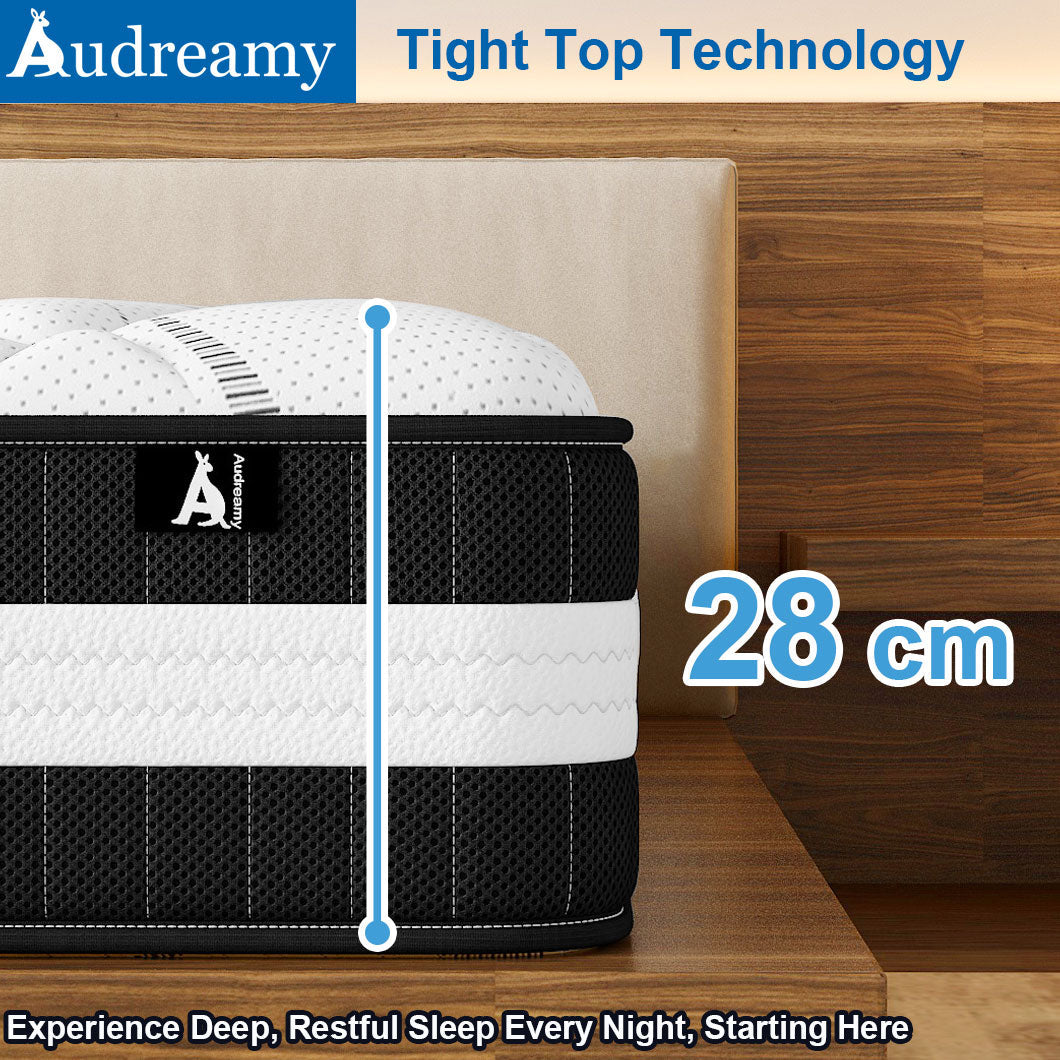 Audreamy Lisbon Mattress – 28cm Ergonomic 4D Spa-Like Plush Soft Tight Top Bamboo Fiber Fabric 7-Zone Pocket Spring Medium