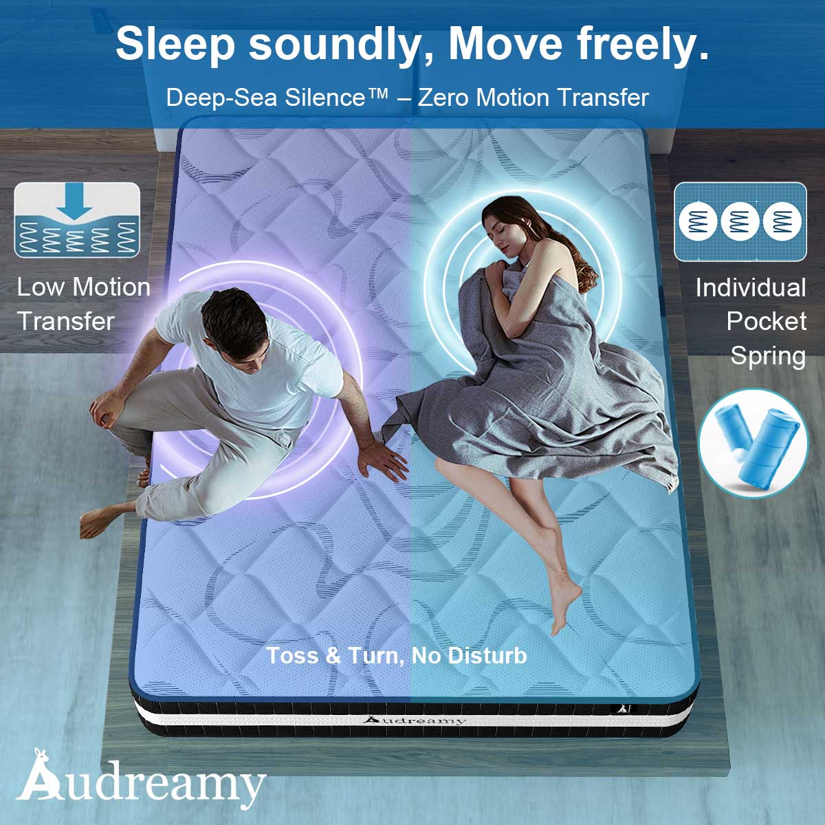 Audreamy Lisbon Mattress – 28cm Ergonomic 4D Spa-Like Plush Soft Tight Top Bamboo Fiber Fabric 7-Zone Pocket Spring Medium King