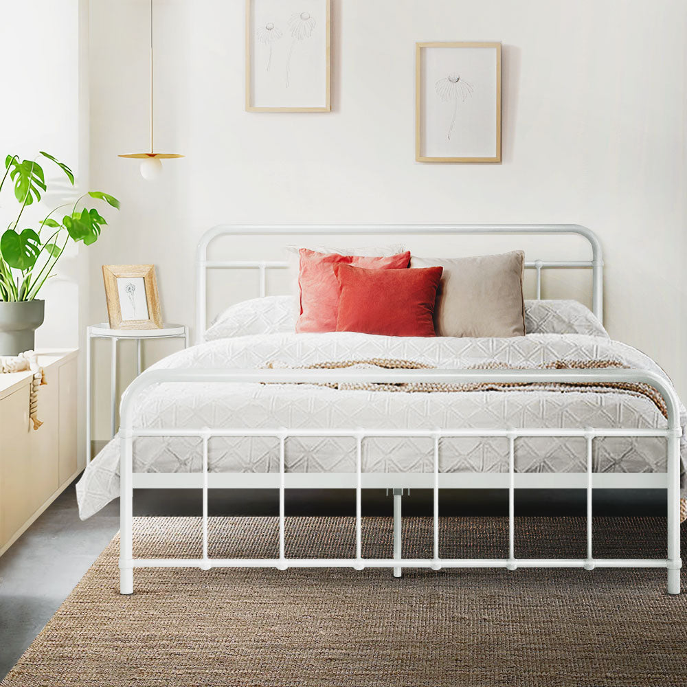 Artiss Bed Frame Metal Bed Frame LEO - Queen (White)