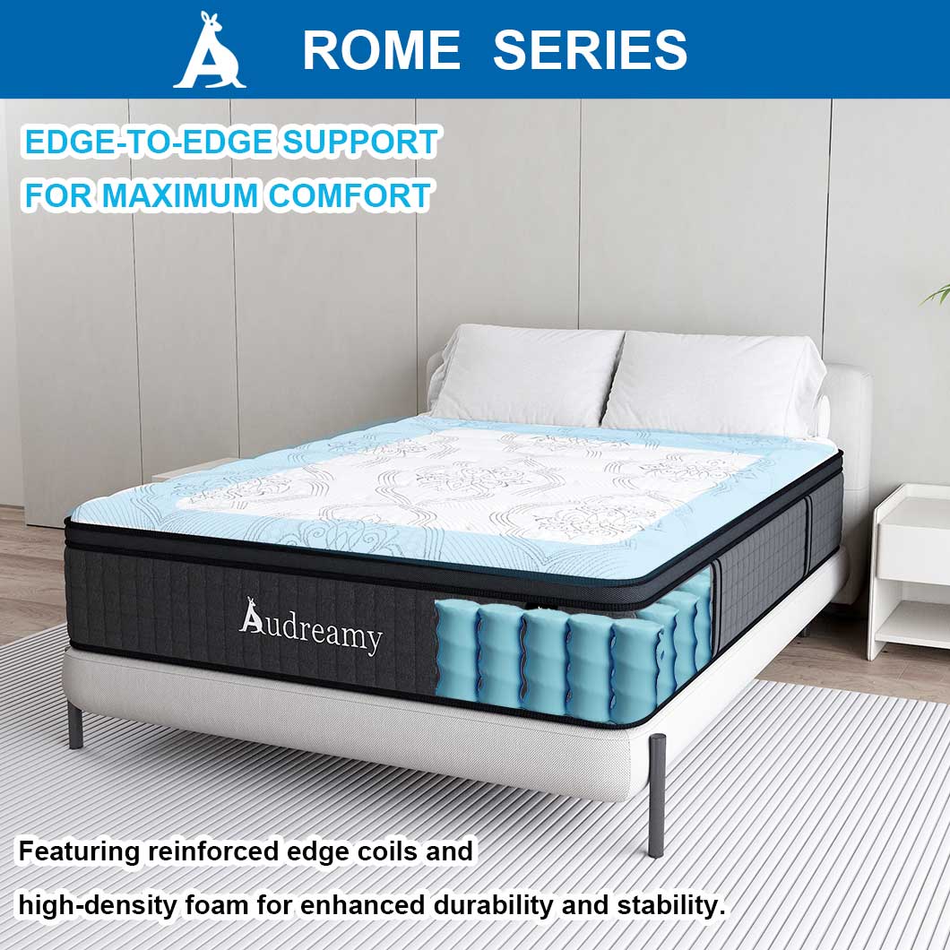 Audreamy Rome Mattress – 34cm Euro Top 100% Natural Latex Memory Foam 9-Zone Pocket Spring Hybrid Medium Firm (Single)
