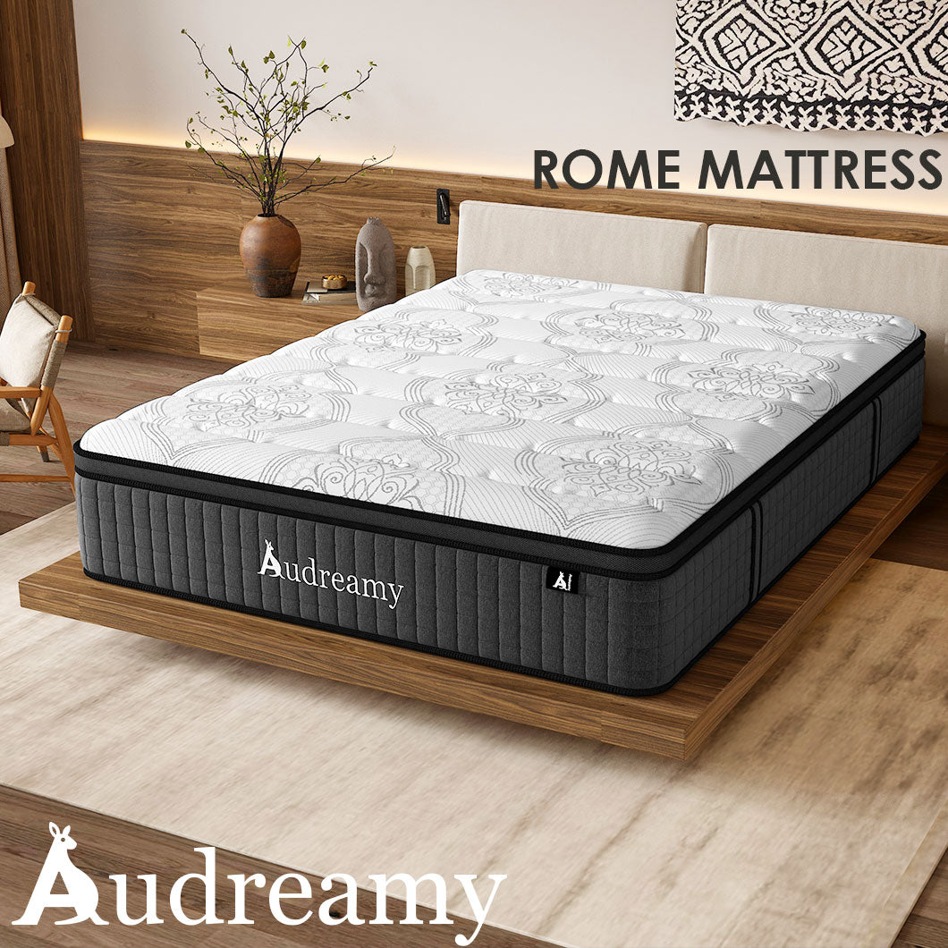 Audreamy Rome Mattress – 34cm Euro Top 100% Natural Latex Memory Foam 9-Zone Pocket Spring Hybrid Medium Firm (King)