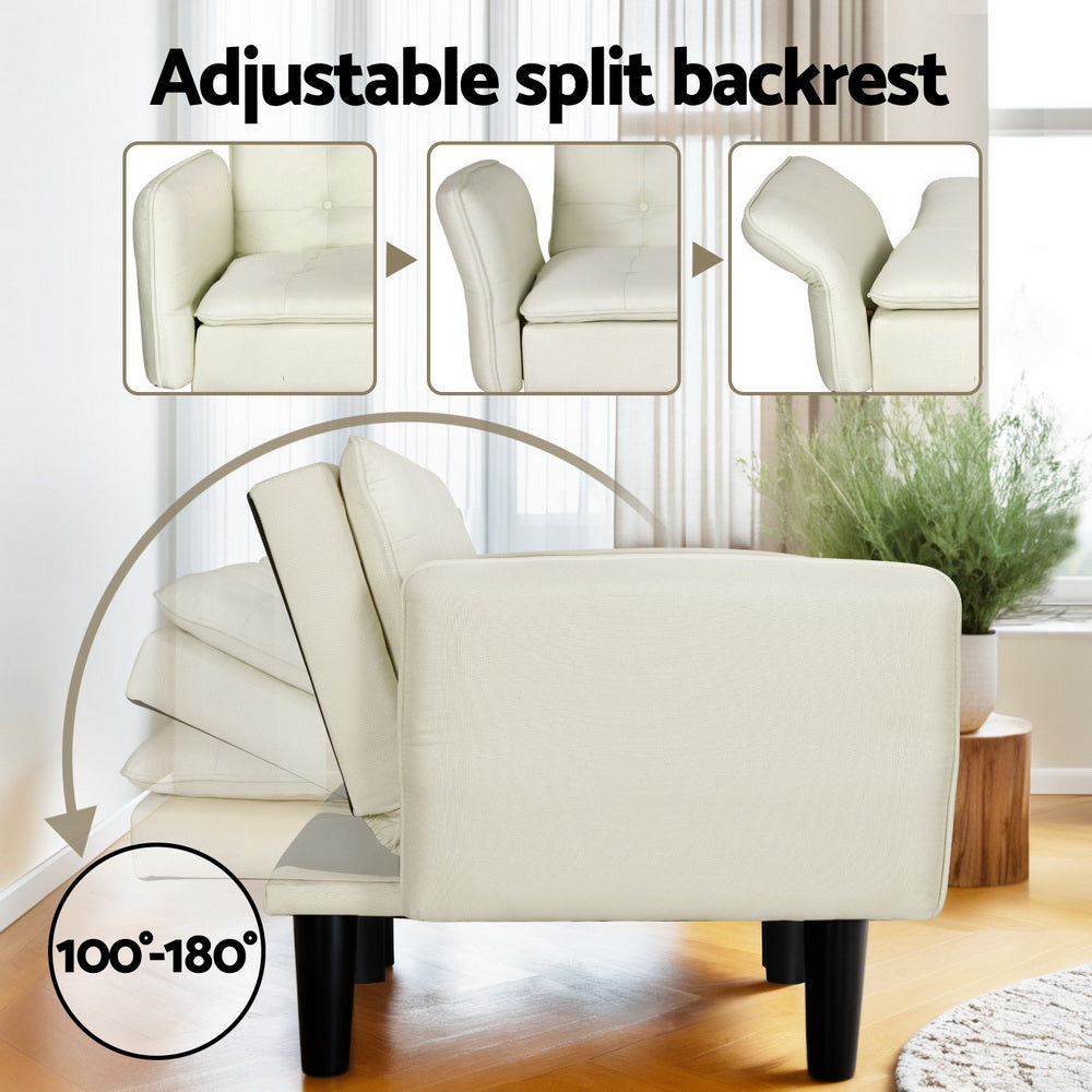 Artiss Sofa Bed 192CM Beige Faux Linen Fabric