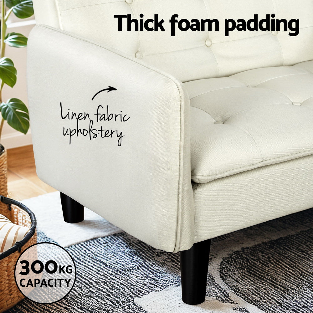 Artiss Sofa Bed 192CM Beige Faux Linen Fabric