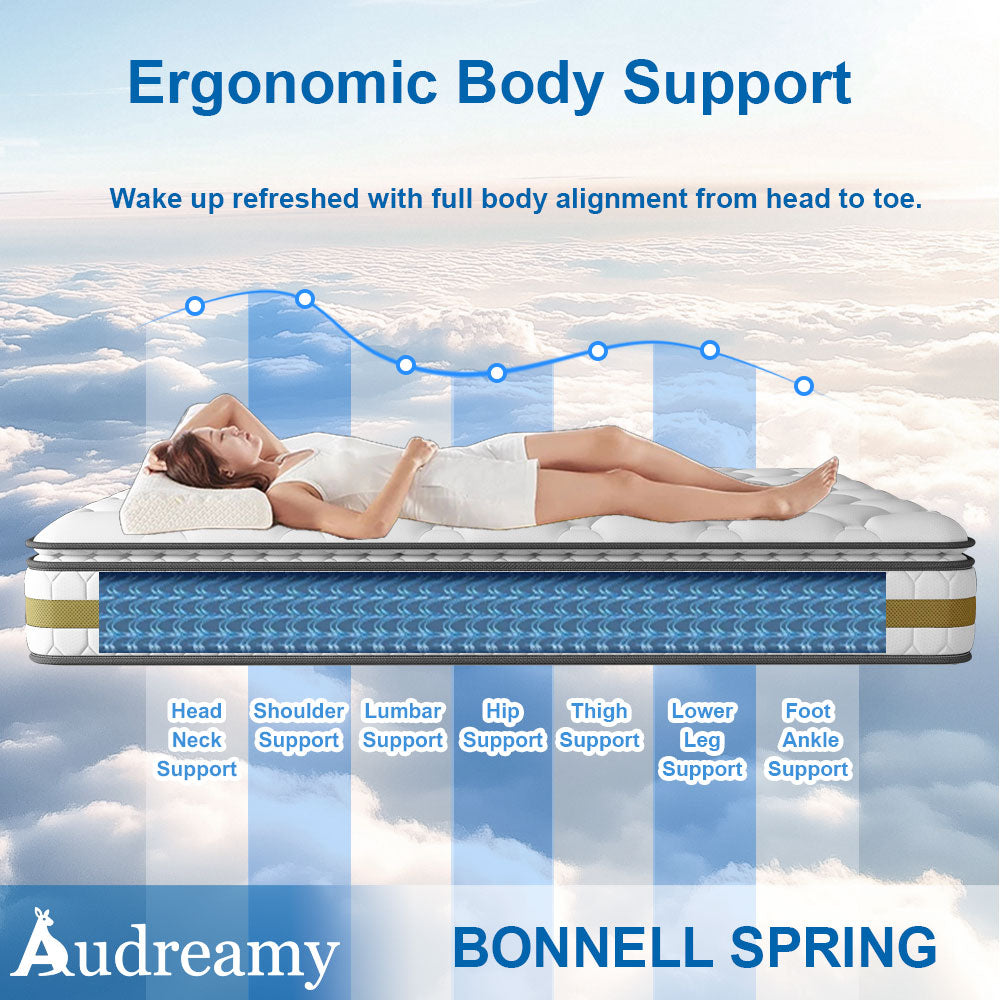 Audreamy Bondi Mattress 22cm Pillow Top – Cloud Comfort Bamboo Fiber Fabric Memory Foam Support Bonnell Medium Firm King Single