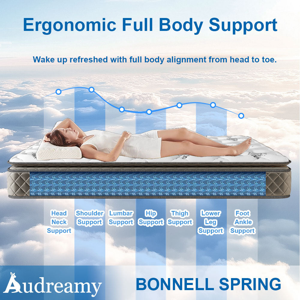 Audreamy Elara Mattress 25cm Pillow Top – Cloud Comfort Bamboo Fiber Fabric Memory Foam Support Bonnell Medium Firm-King