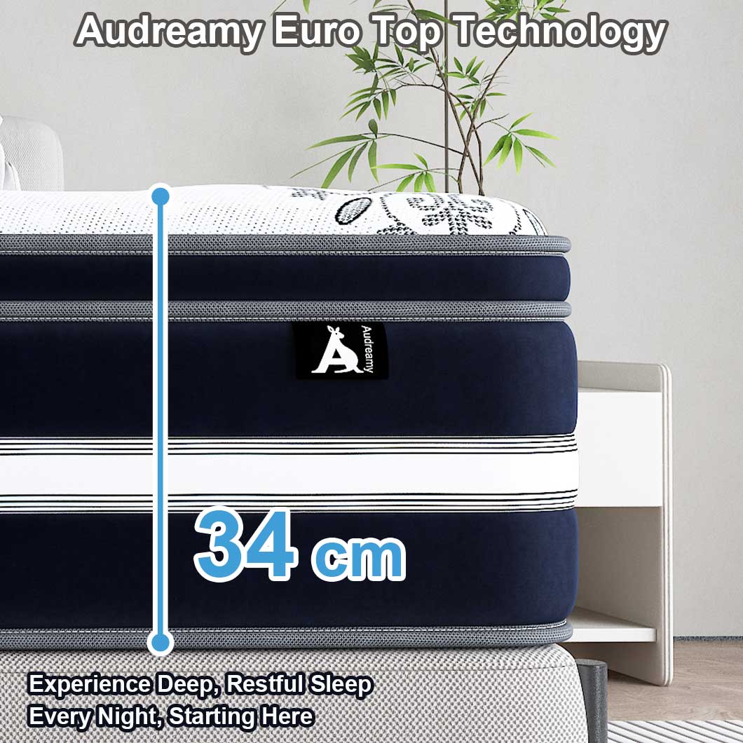 Audreamy Mattress Vienna 34cm Euro Top Super Cool Gel Foam Bamboo Fiber Fabric 7-Zone Pocket Spring Medium Firm (Queen)