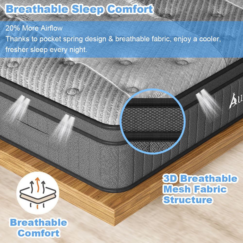 Audreamy Corsica Mattress – 26 cm Euro Top Bamboo Charcoal Fabric 7-Zone Pocket Spring Orthopedic Support for Back & Spine Health Extra-Firm Queen