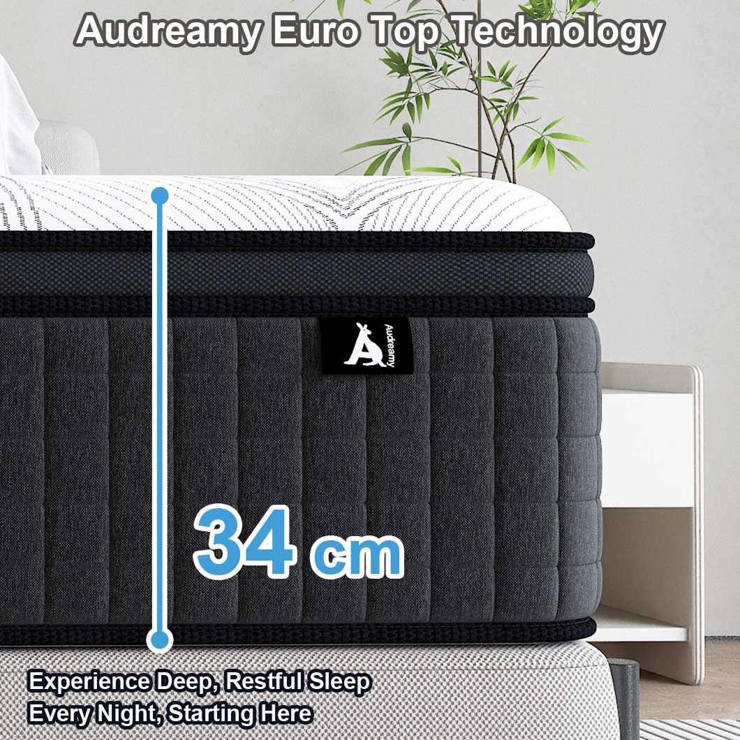 Audreamy Rome Mattress – 34cm Euro Top 100% Natural Latex Memory Foam 9-Zone Pocket Spring Hybrid Medium Firm (King Single)