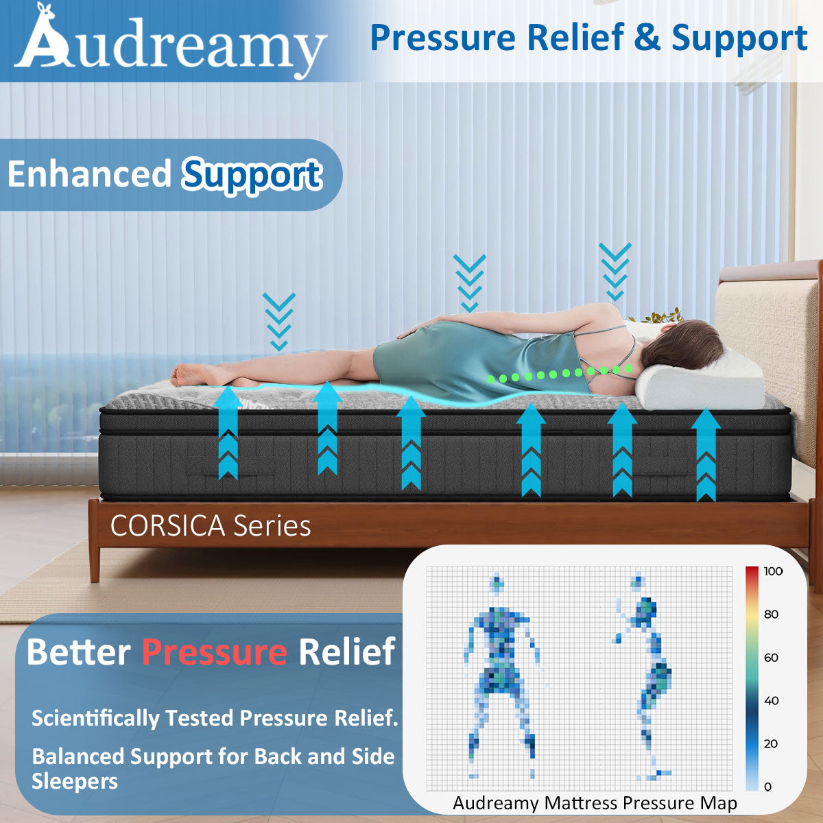 Audreamy Corsica Mattress – 26 cm Euro Top Bamboo Charcoal Fabric 7-Zone Pocket Spring Orthopedic Support for Back & Spine Health Extra-Firm King