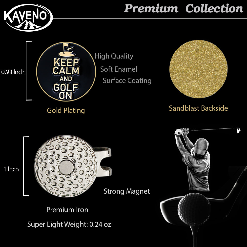 Kaveno Golf Ball Marker-Keep Calm and Golf On with Golf Hat Clip