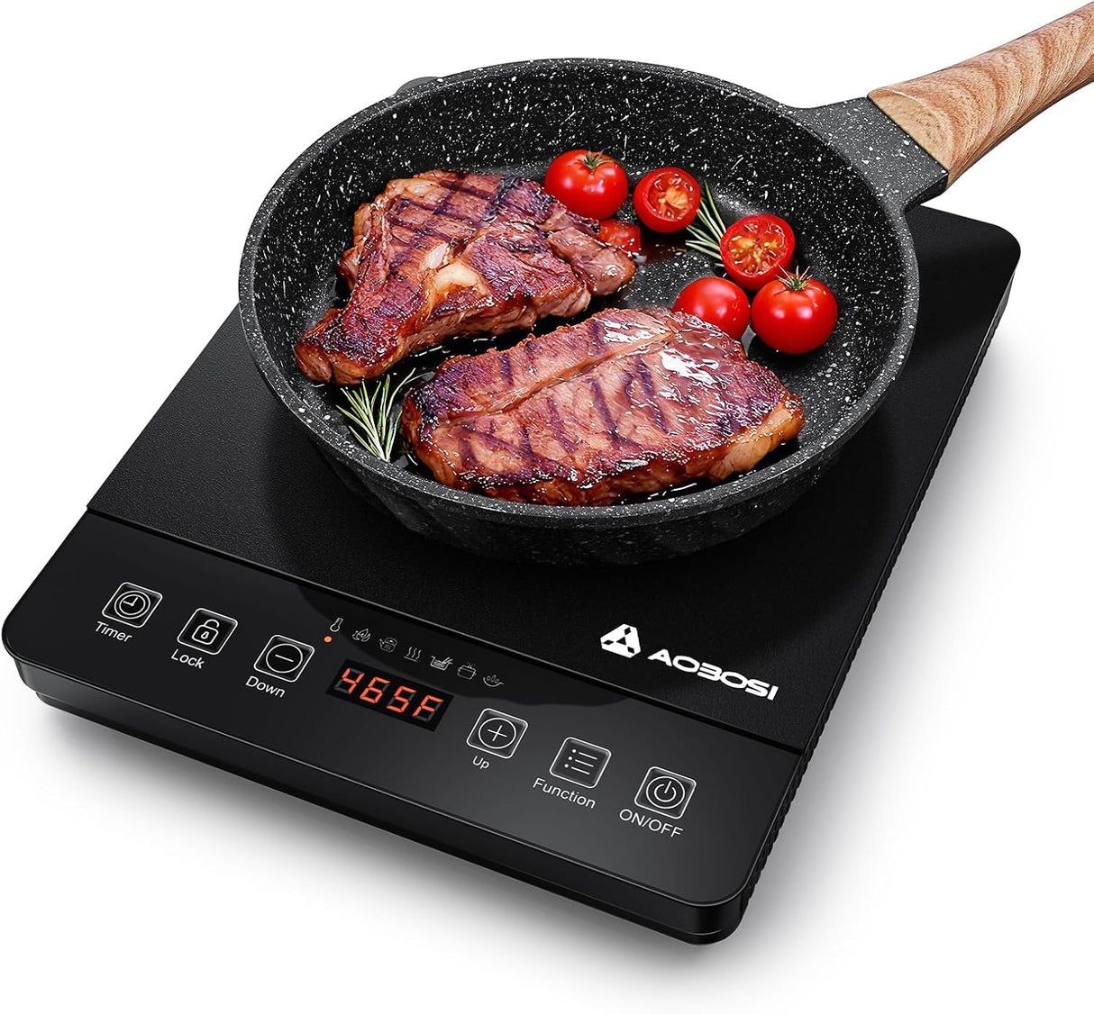 AAOBOSI Portable Induction Cooktop, 1800W, 20 Temp & Power Levels, Timer | Fast & Even Heating, 4 Preset Modes, 4-Hour Timer, Compact & Portable, Easy to Clean, Apartments, RVs & Outdoor Cooking