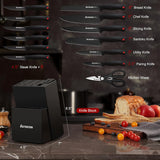 Astercook Knife Set for Kitchen with Block and Sharpener 15pcs German | Stainless Steel Kitchen Utensils Set Dishwasher Safe