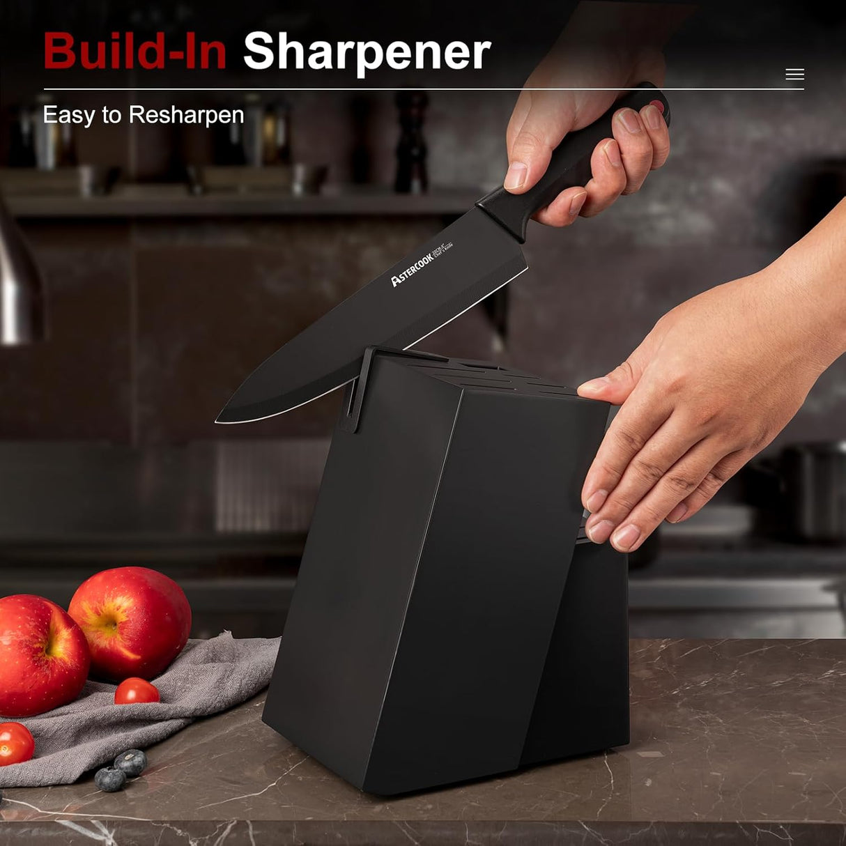 Astercook Knife Set for Kitchen with Block and Sharpener 15pcs German | Stainless Steel Kitchen Utensils Set Dishwasher Safe