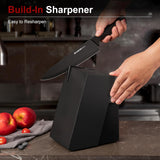 Astercook Knife Set for Kitchen with Block and Sharpener 15pcs German | Stainless Steel Kitchen Utensils Set Dishwasher Safe