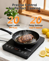 AAOBOSI Portable Induction Cooktop, 1800W, 20 Temp & Power Levels, Timer | Fast & Even Heating, 4 Preset Modes, 4-Hour Timer, Compact & Portable, Easy to Clean, Apartments, RVs & Outdoor Cooking