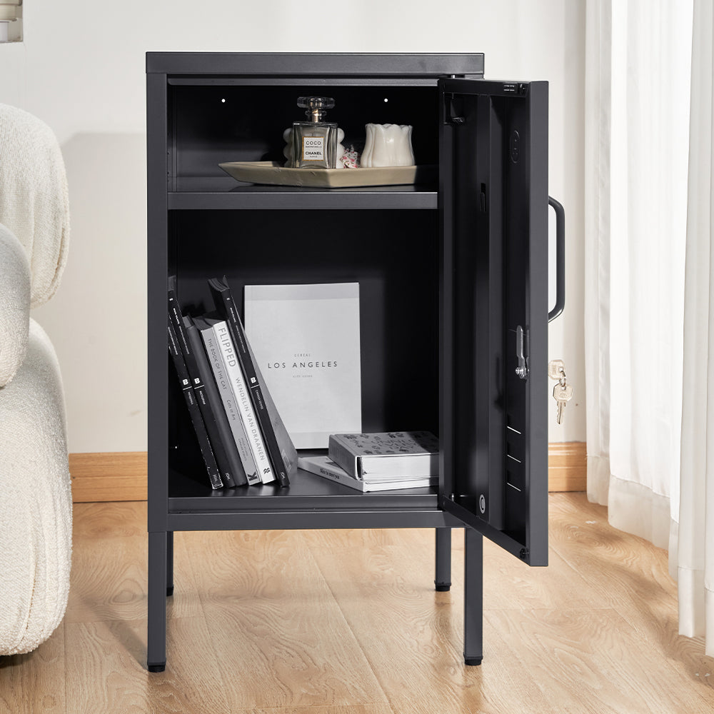 ArtissIn Bedside Table Metal Cabinet - MINI Black