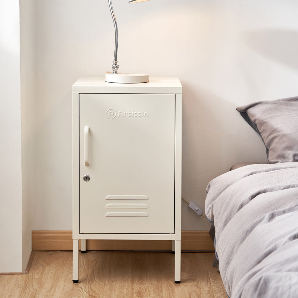 ArtissIn Bedside Table Metal Cabinet - MINI White