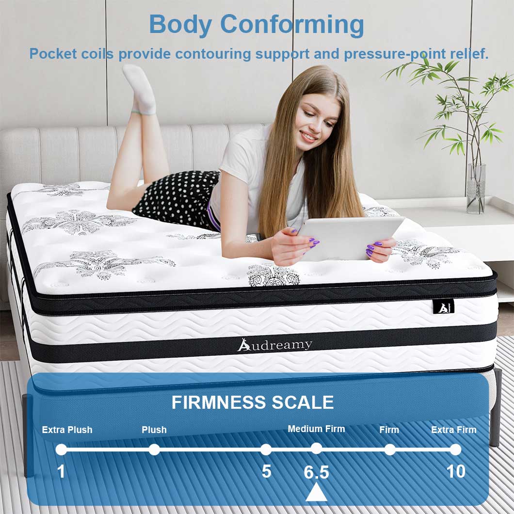 Audreamy Athens Mattress 34cm Plush Euro Top 7-Zone Pocket Spring 5D Support Medium Firm (Queen)