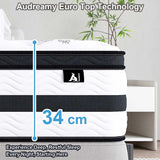 Audreamy Athens Mattress 34cm Plush Euro Top 7-Zone Pocket Spring 5D Support Medium Firm (Queen)